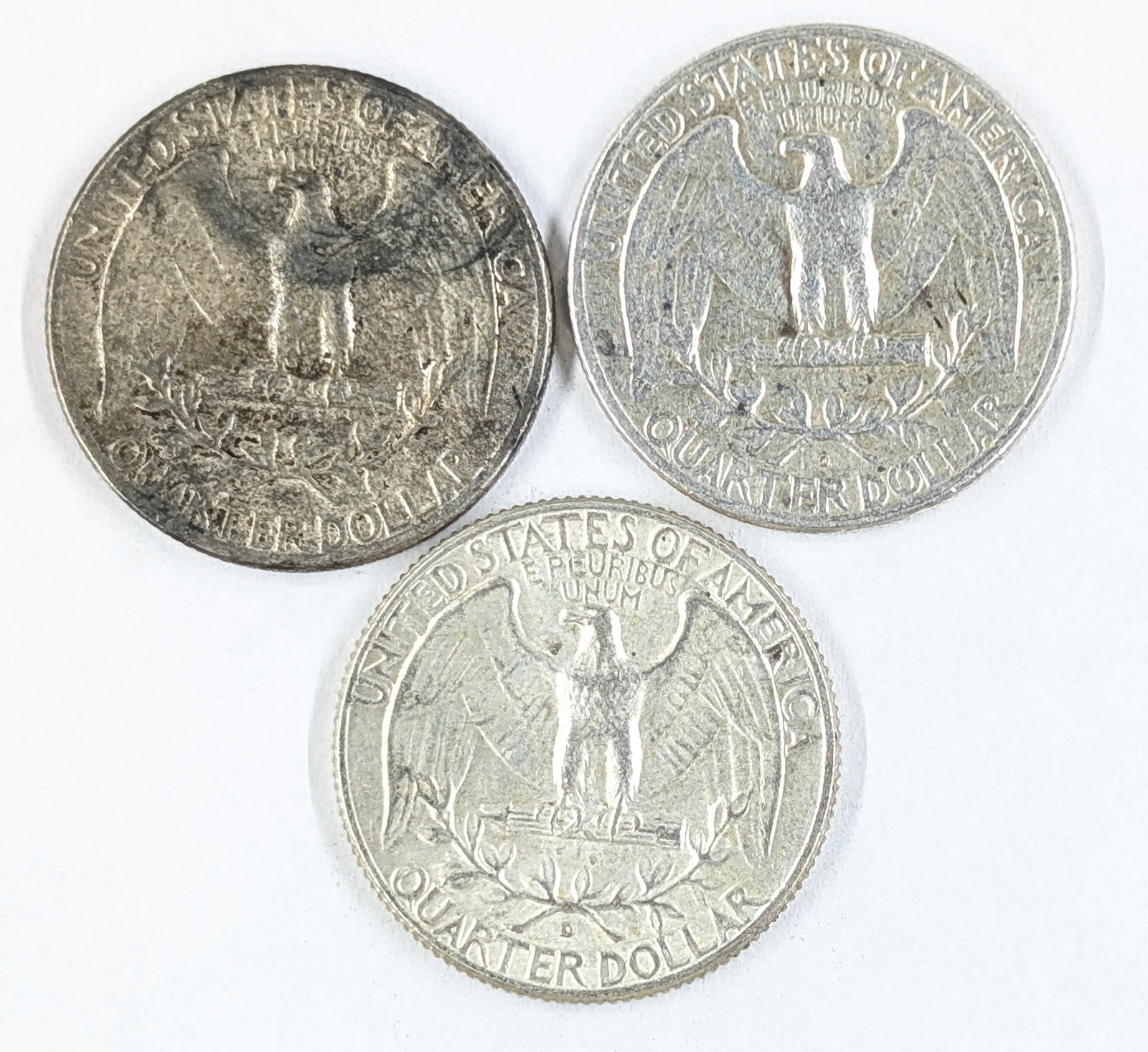 Lot of 3 Silver Washington Quarters- 1964, 1964-D(2) - 2
