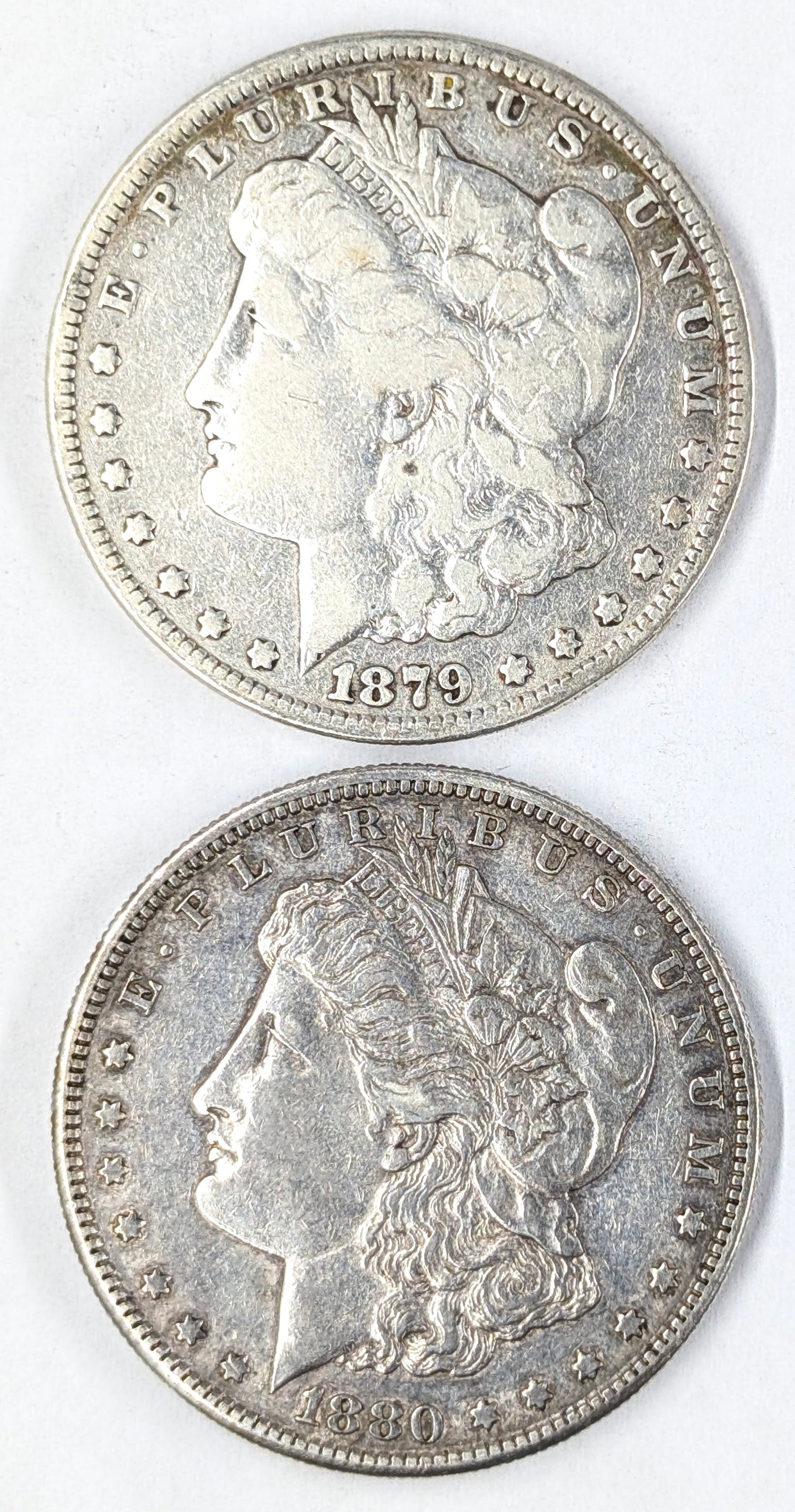 Lot of 2 Morgan Silver Dollars- 1879-S, 1880-S (1 of 2)
