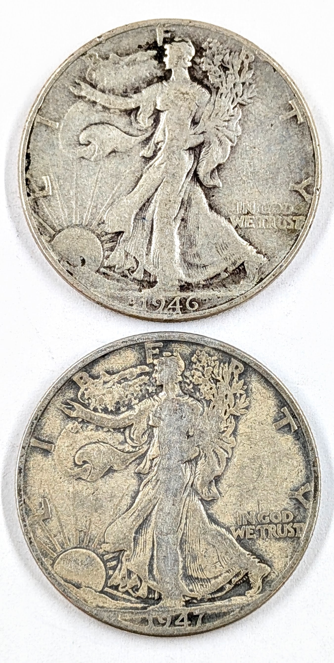 Lot of 2 Silver Walking Liberty Half Dollars- 1946, 1947-D: Silver
