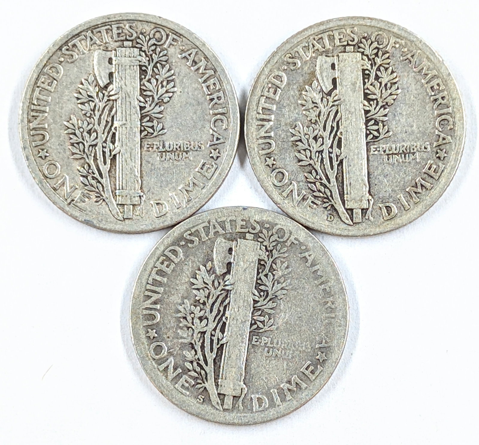 Lot of 3 Silver Mercury Dimes- 1917 P/D/S - 2