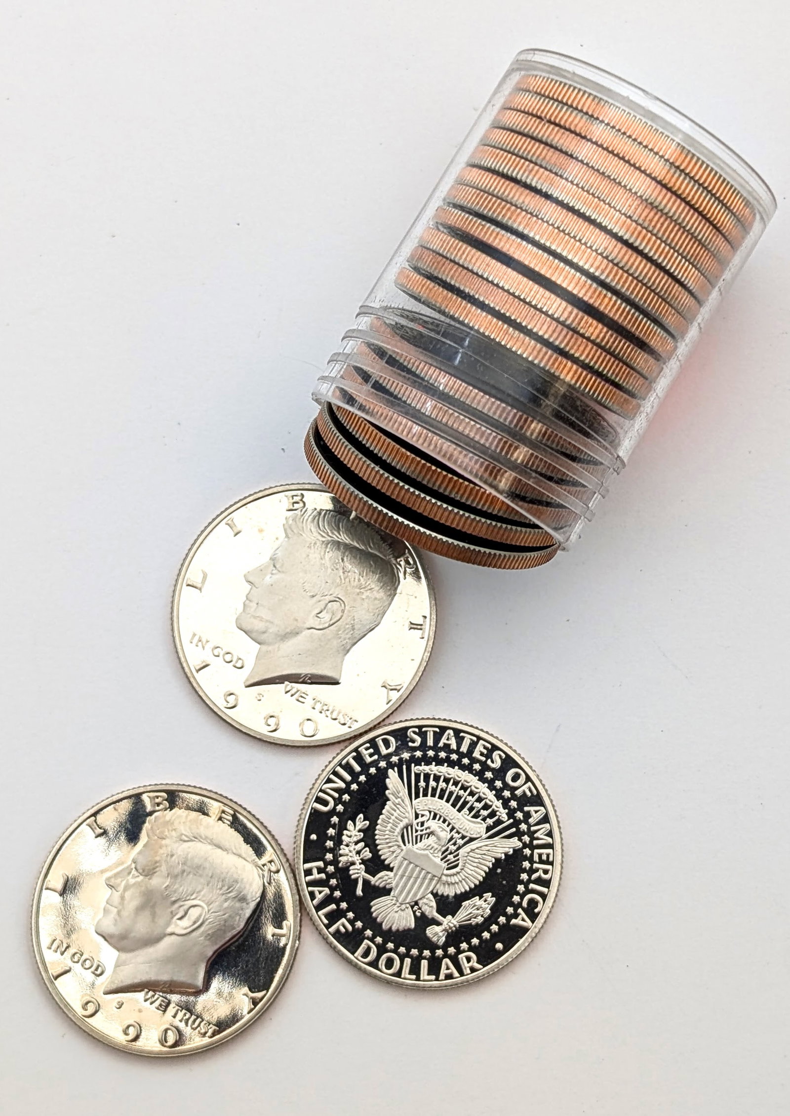 Tube of 20- 1990-S Proof John F Kennedy Half Dollars: Coin