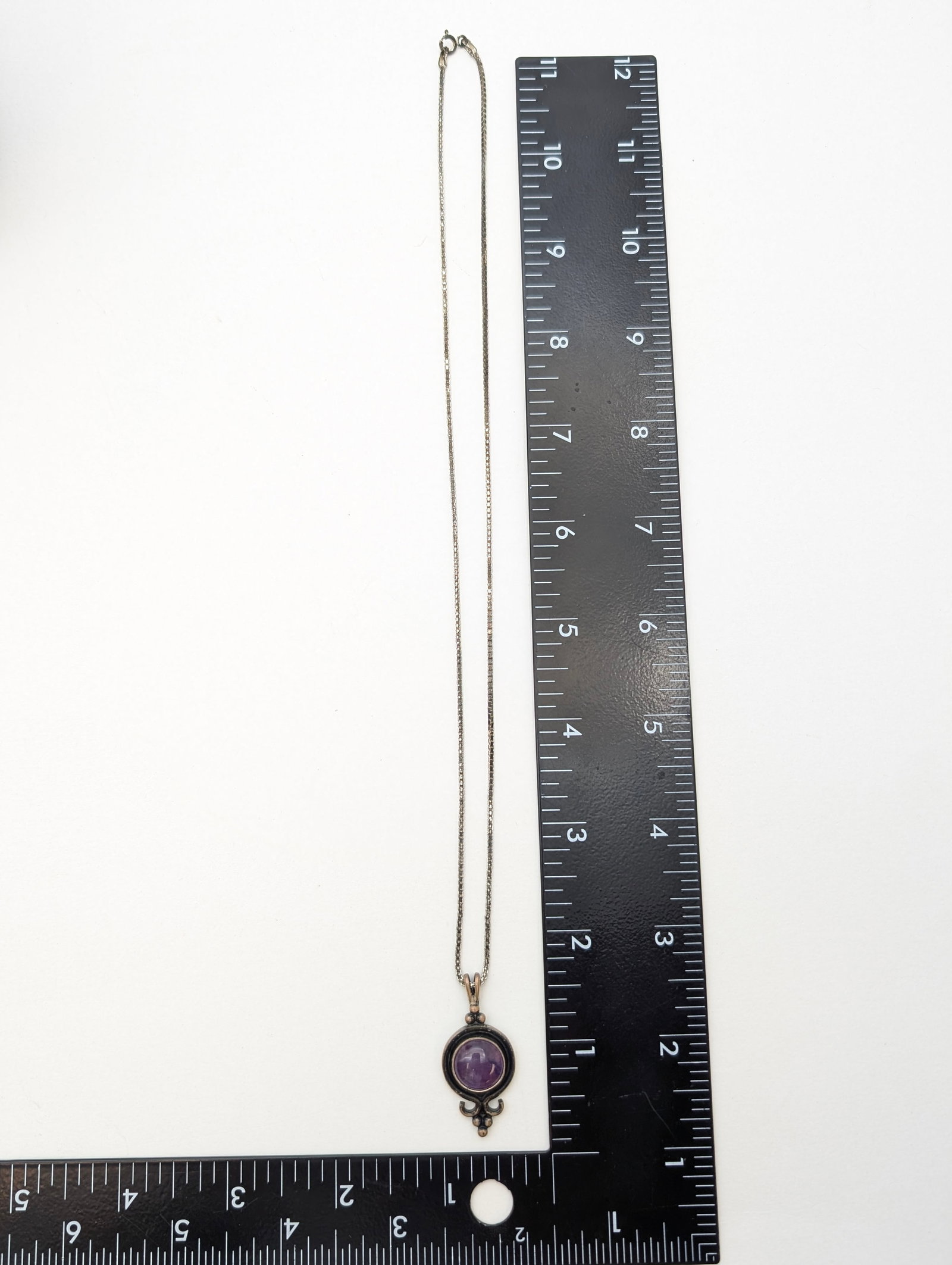 Stunning Vintage Sterling Silver Amethyst Necklace- 10.4g - 5