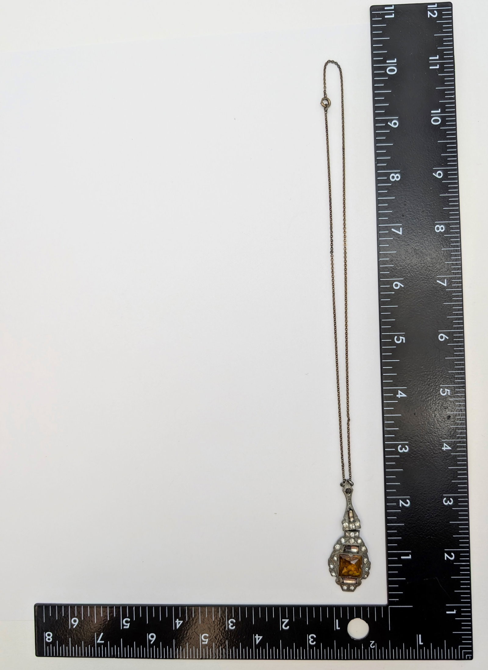Vintage Sterling Silver Art Deco Necklace w/ a Citrine Stone - 6