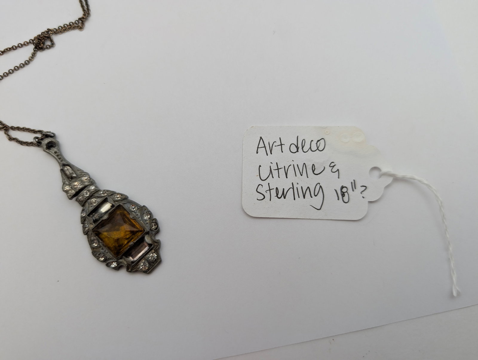Vintage Sterling Silver Art Deco Necklace w/ a Citrine Stone - 7