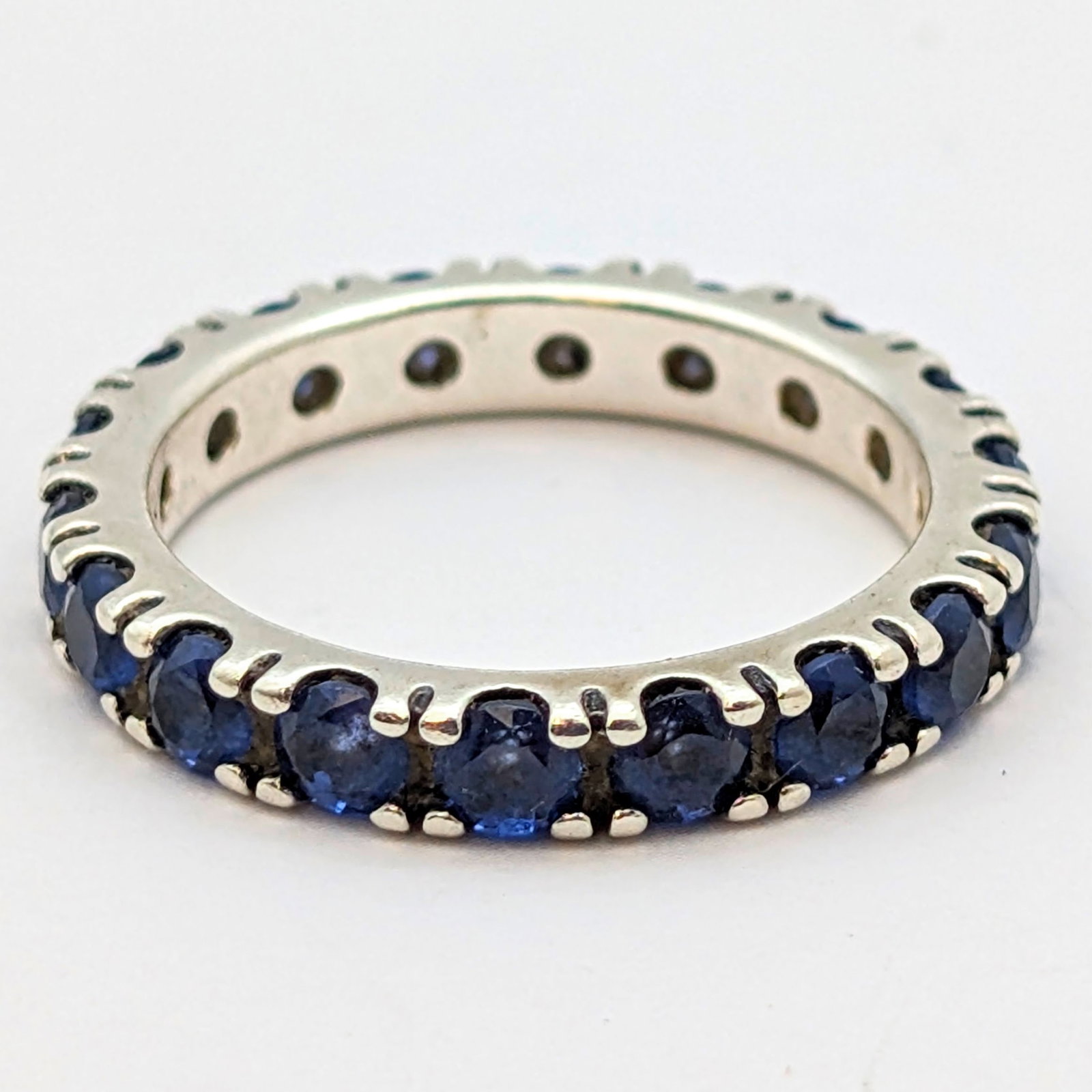 Sterling Silver Eternity Band w/ Blue Stones: Size: 6