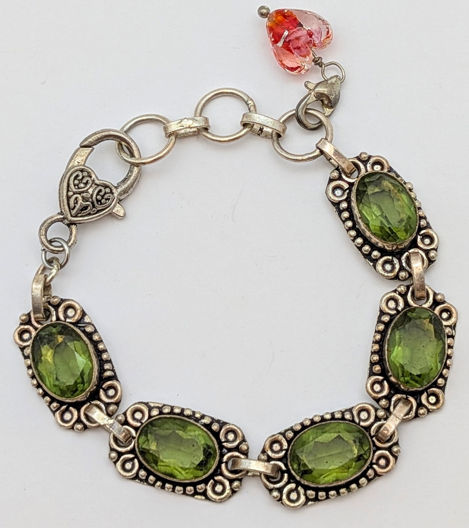 Vintage Sterling Silver Bracelet w/ Green Stones- 29.21g - 2