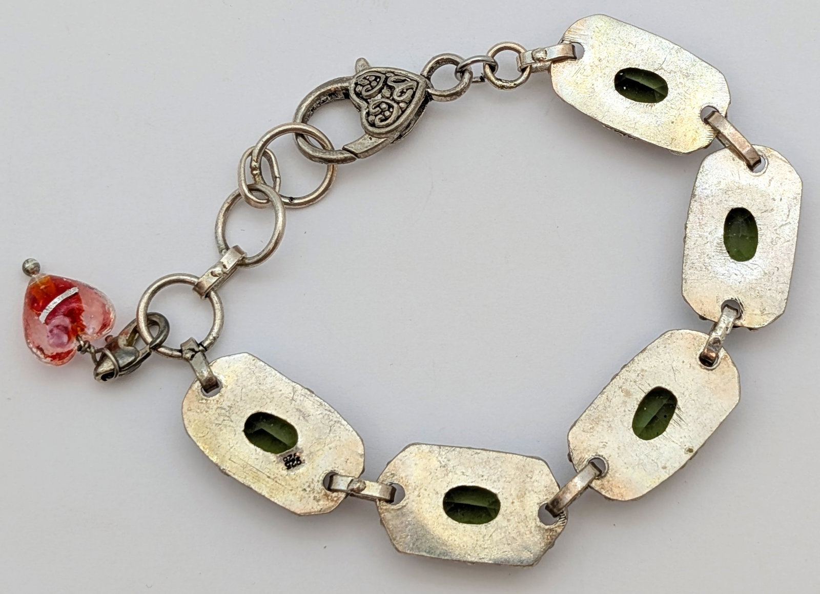 Vintage Sterling Silver Bracelet w/ Green Stones- 29.21g - 4