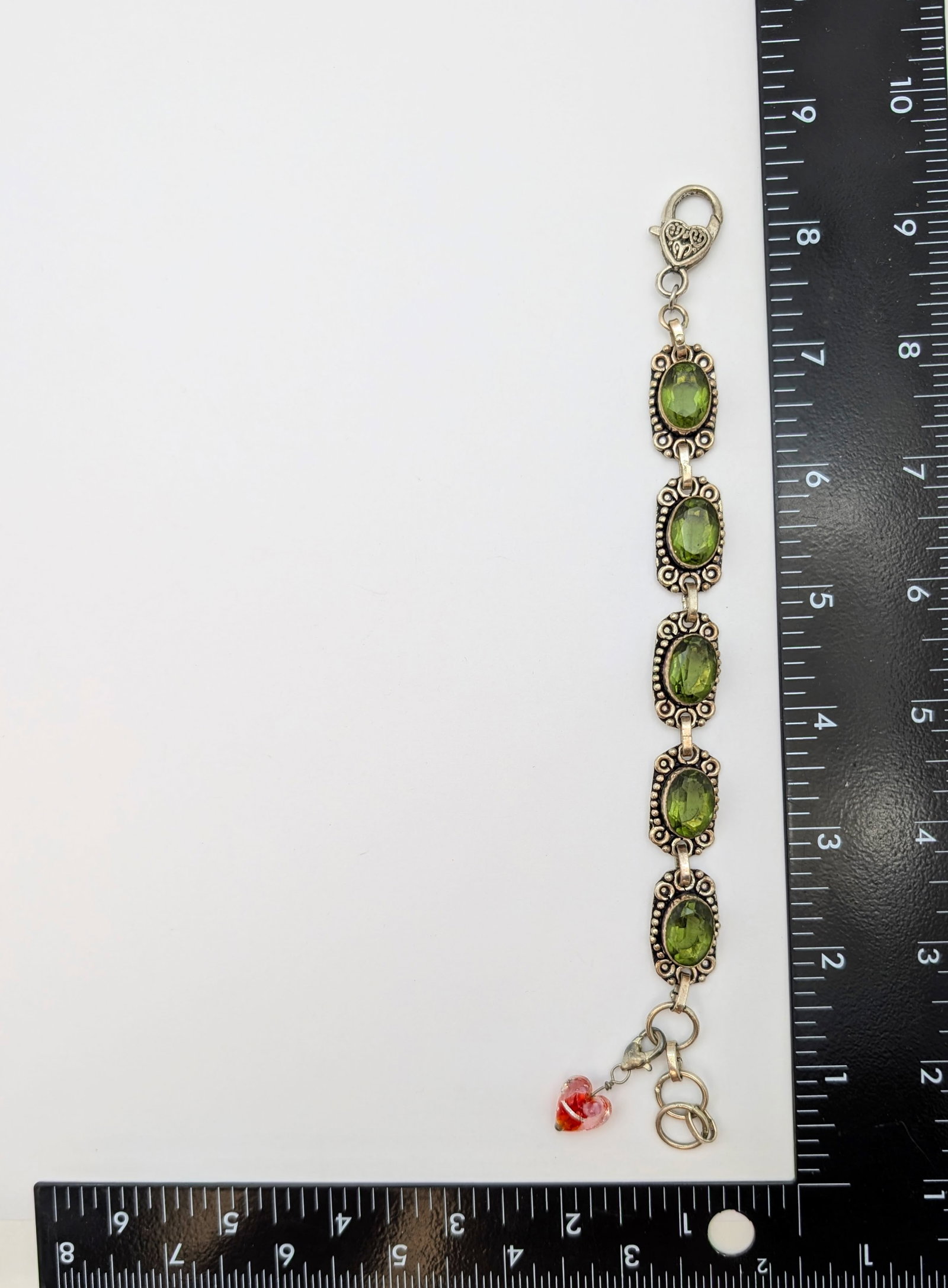 Vintage Sterling Silver Bracelet w/ Green Stones- 29.21g - 6