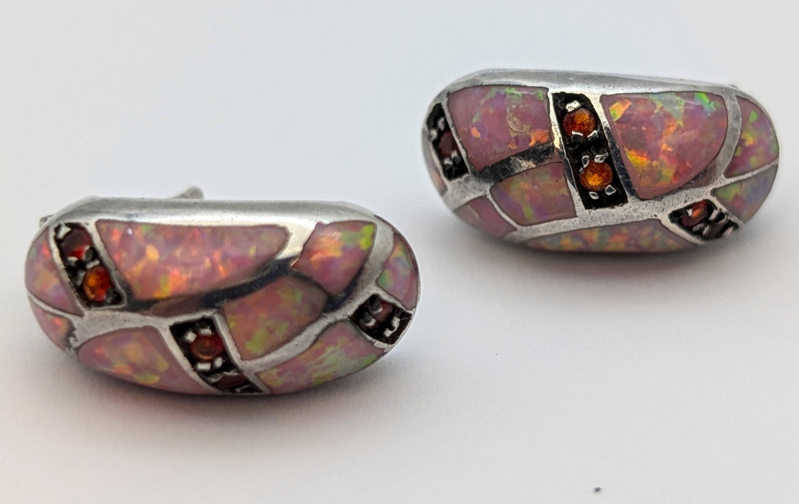Lot of 2 Sterling Silver Stud Earrings- Blue Stones, Pink Opals - 2