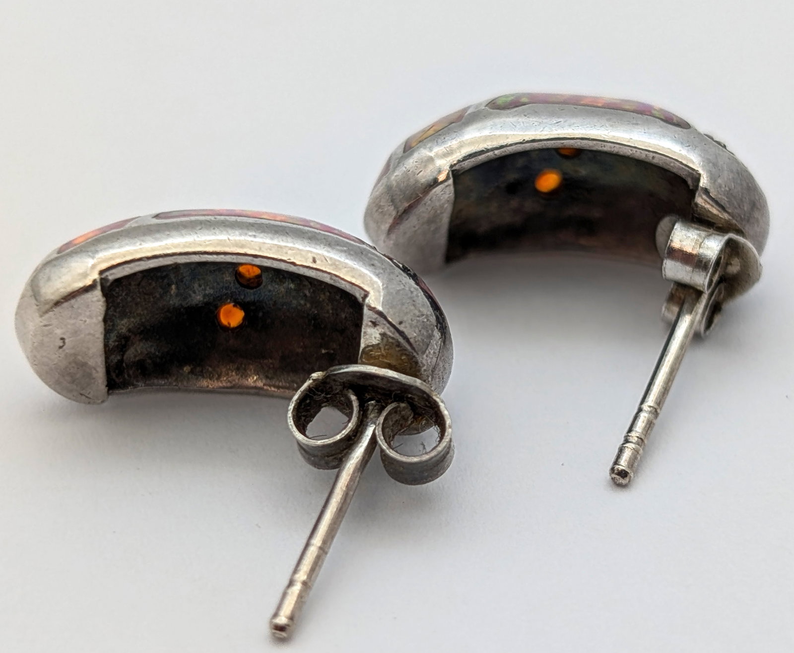 Lot of 2 Sterling Silver Stud Earrings- Blue Stones, Pink Opals - 3