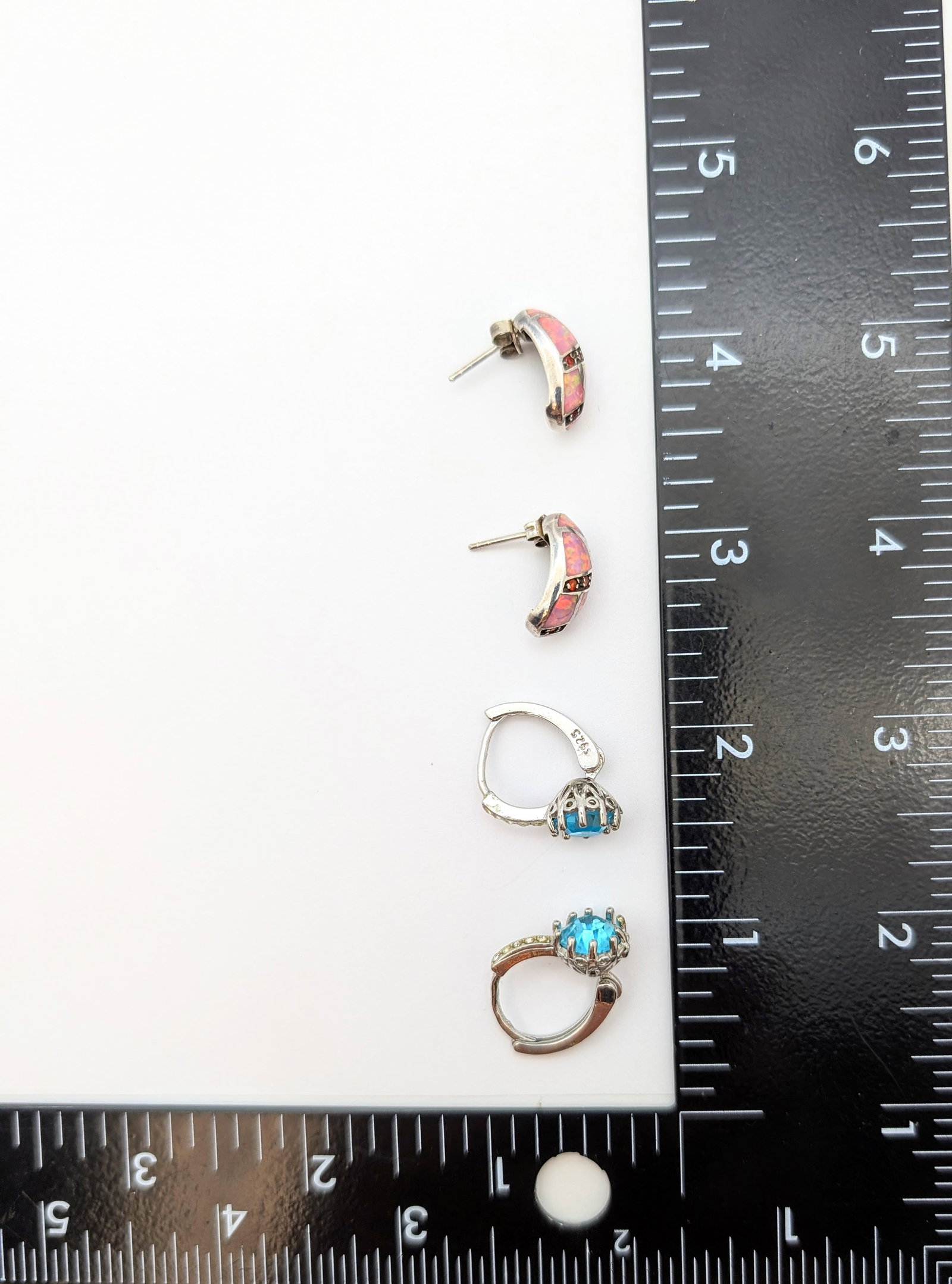 Lot of 2 Sterling Silver Stud Earrings- Blue Stones, Pink Opals - 9