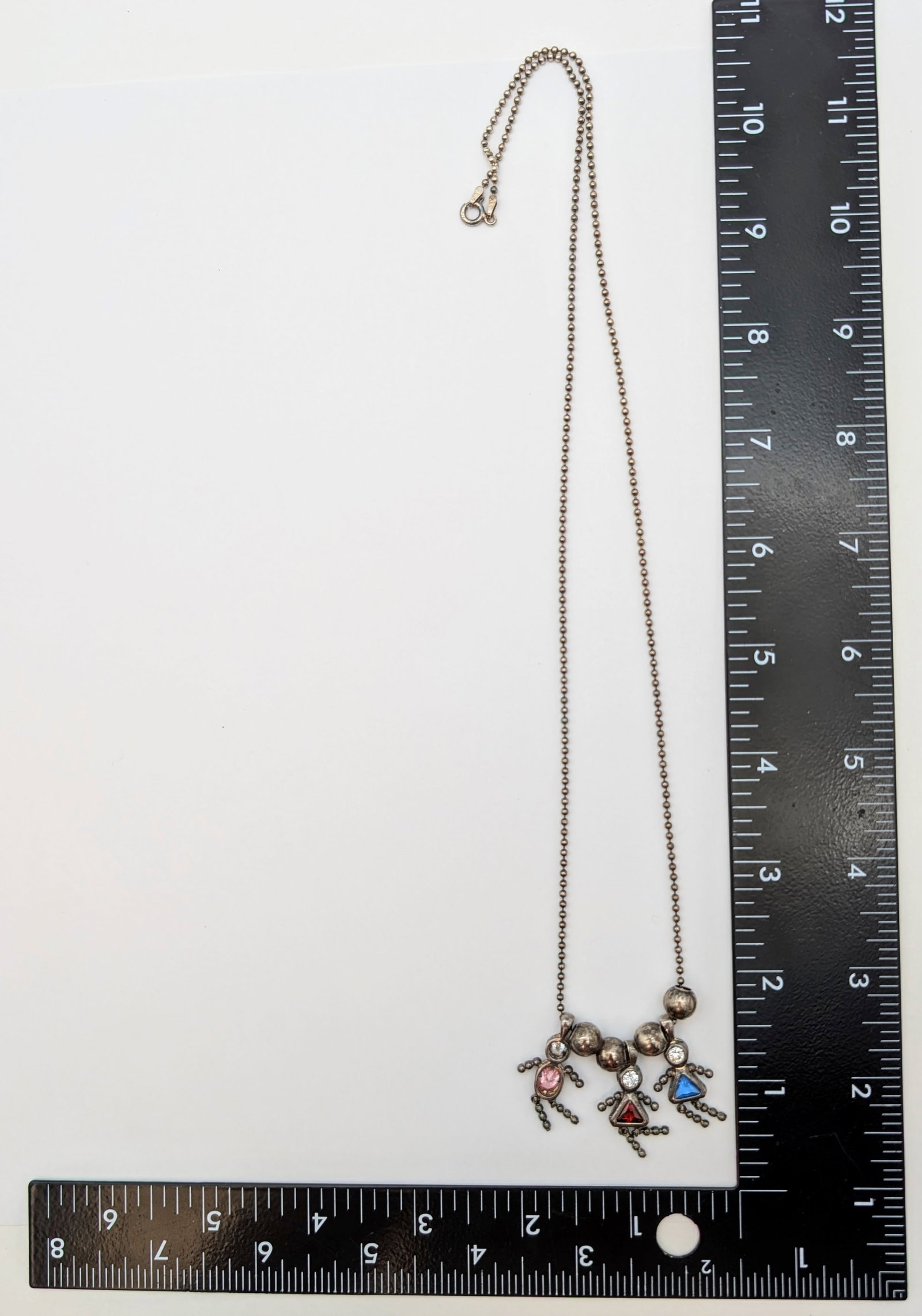 Vintage Sterling Silver "Mothers Necklace" w/ Three pendants w/ rhinestone- 13.52g - 6