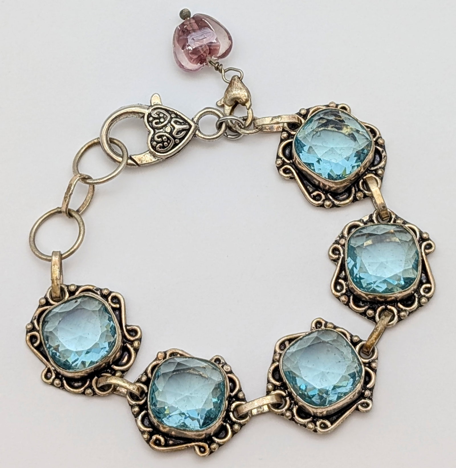 Vintage Sterling Silver Bracelet w/ Blue Stones- 30.08g - 2
