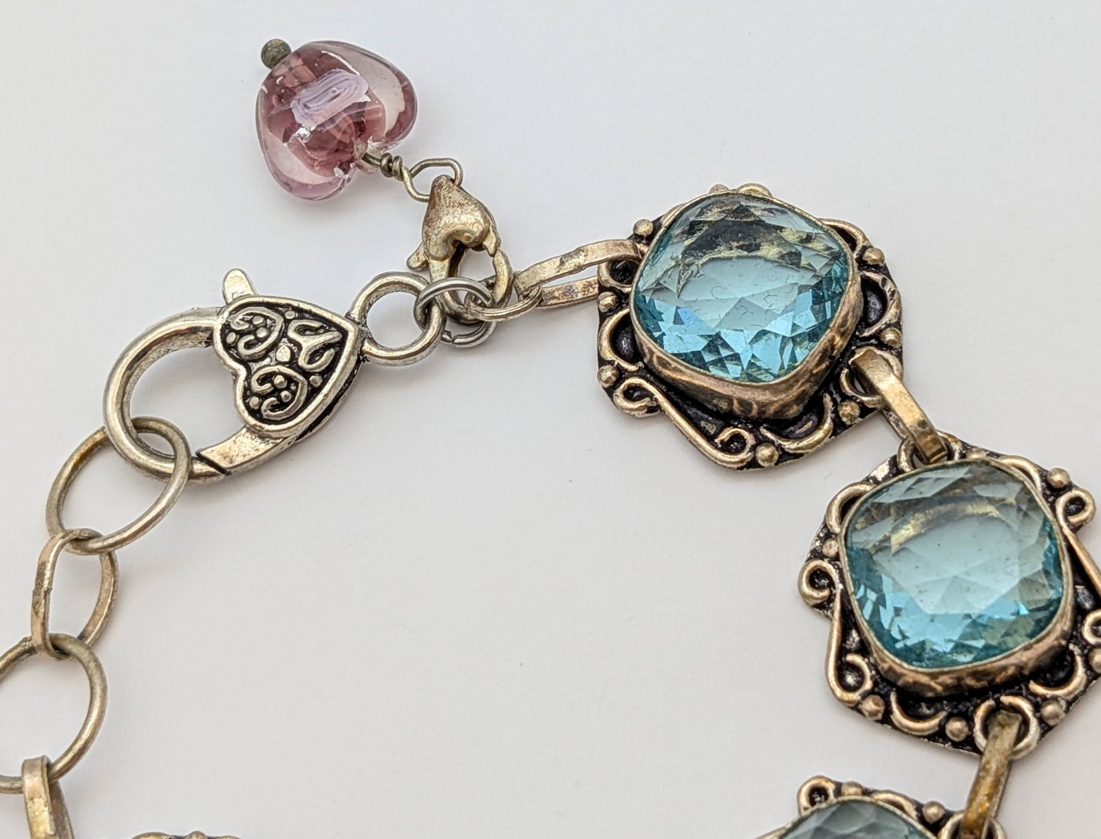 Vintage Sterling Silver Bracelet w/ Blue Stones- 30.08g - 3