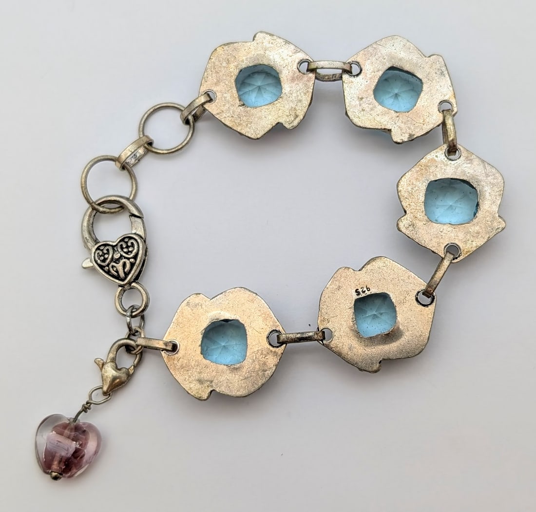 Vintage Sterling Silver Bracelet w/ Blue Stones- 30.08g - 4