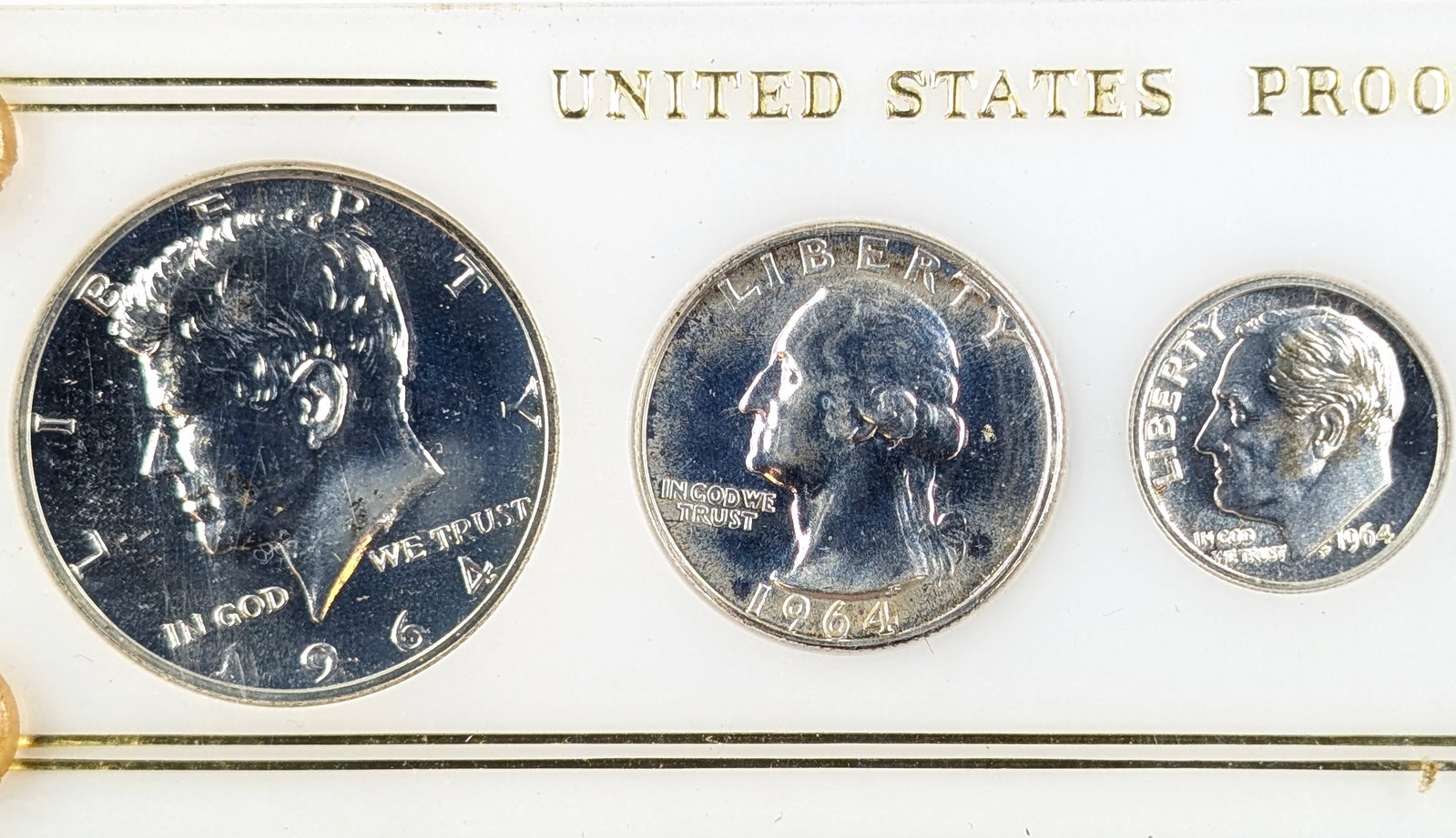 1964 US Mint Silver Proof Set- w/ Silver Half, Quarter, & Dime - 3