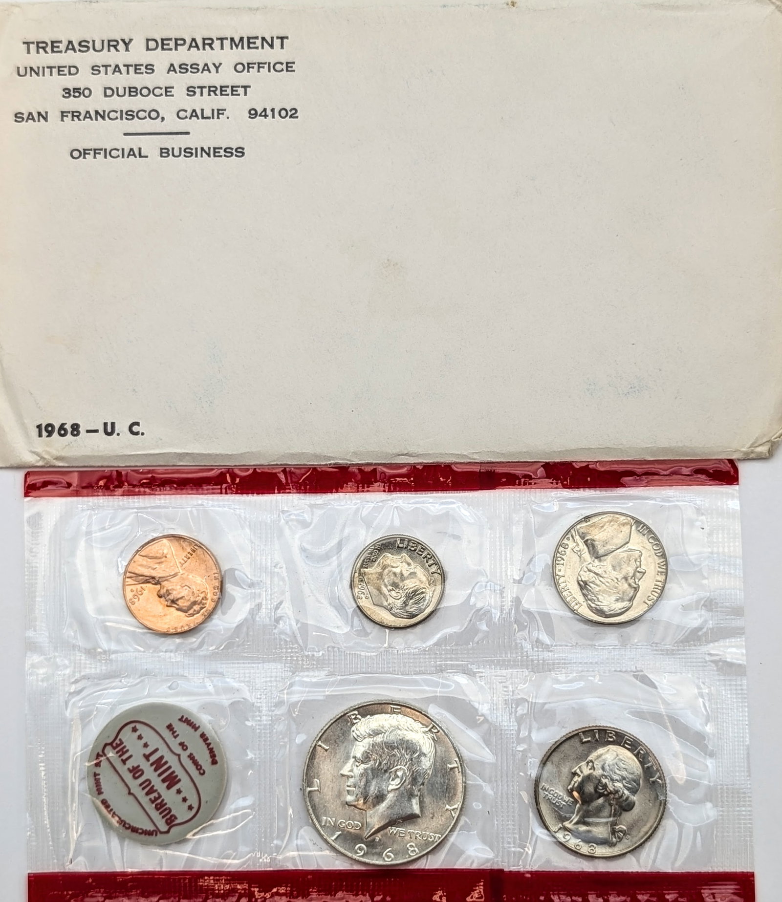 1968 US Mint Uncirculated Coin Set w/ Silver JFK Half: 40% Silver
