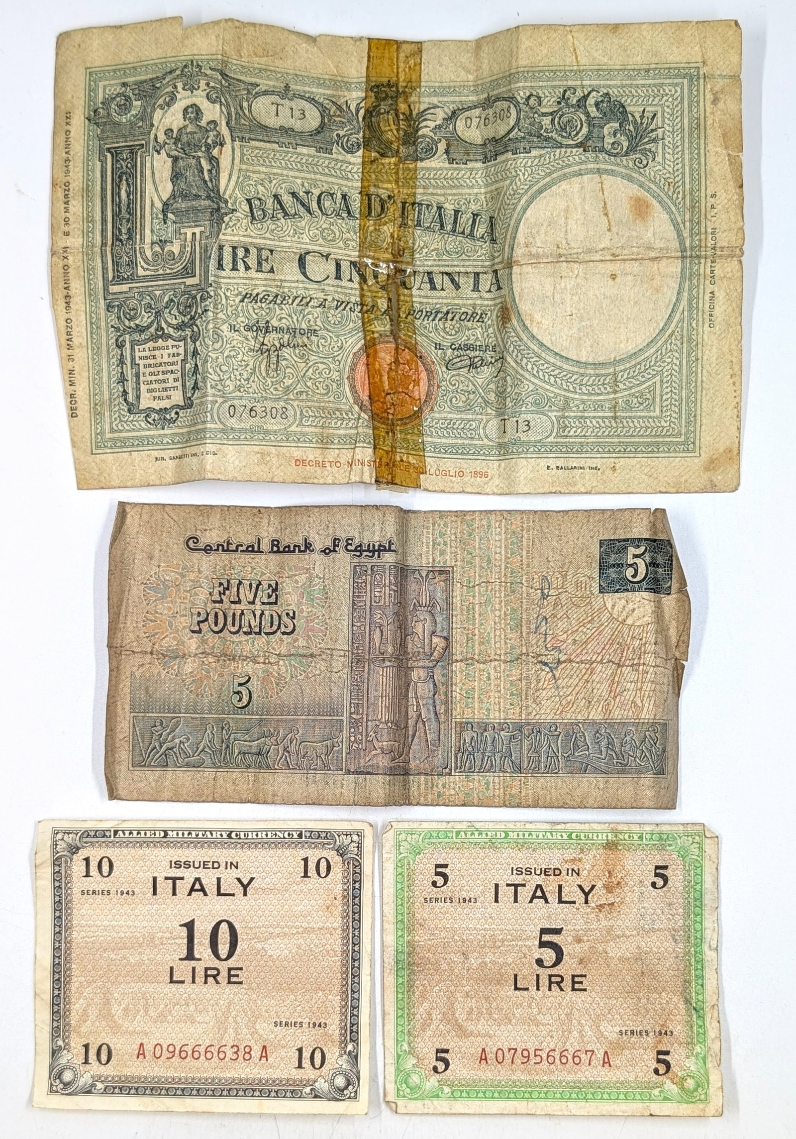 Lot of 4 World War II Era Foreign Banknotes (1 of 2)