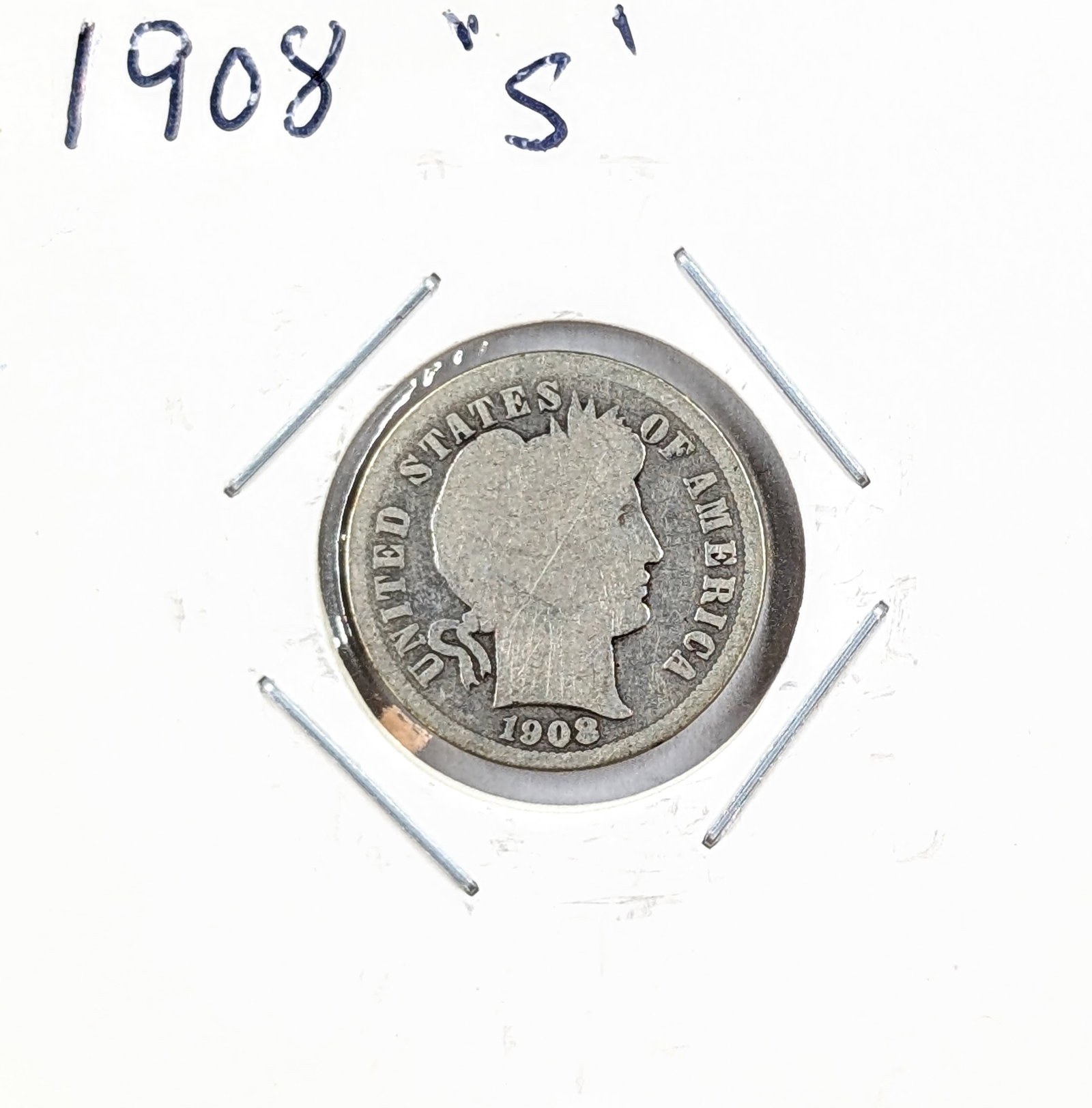 1908-S Silver Barber Dime: Silver