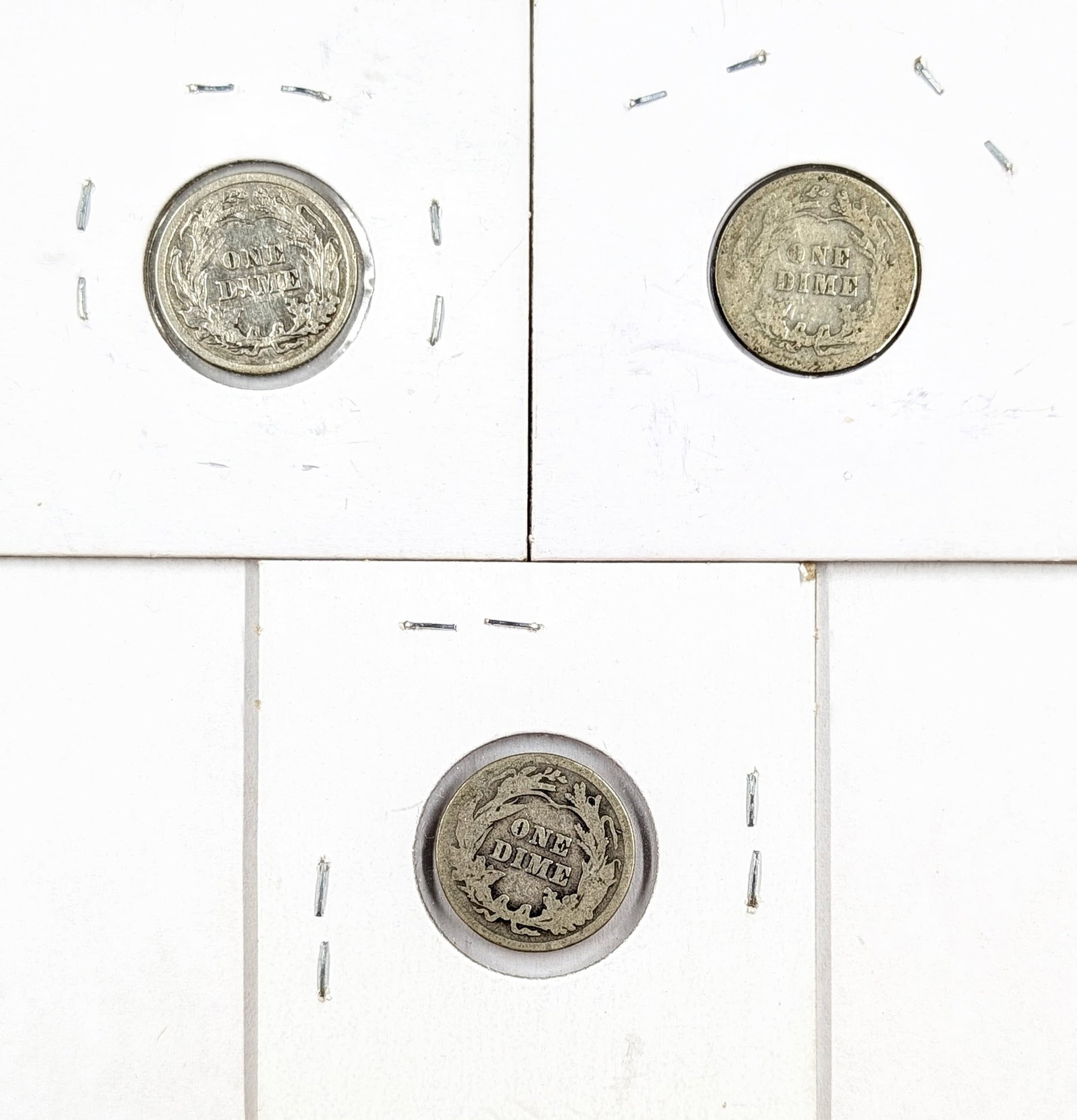 Lot of 3 Silver Barber Dimes- 1910, 1912, 1915 - 2