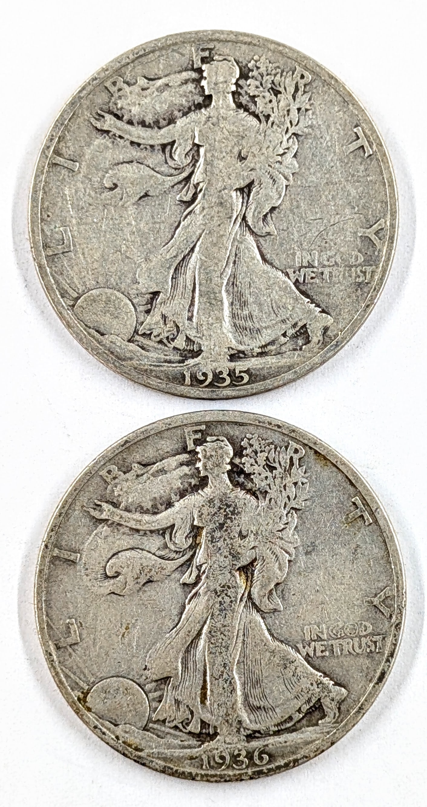Lot of 2 Silver Walking Liberty Half Dollars- 1935-S, 1936-S: Silver