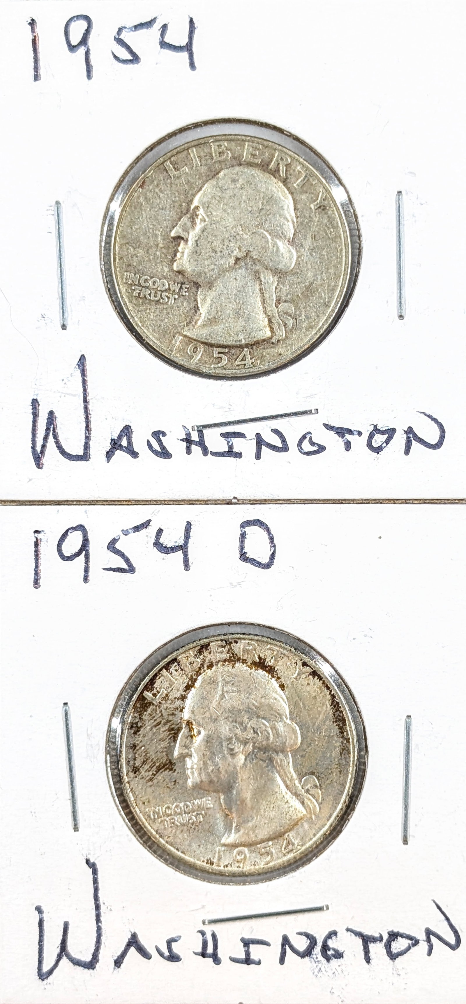Lot of 2 Silver Washington Quarters- 1954 P/D: Silver