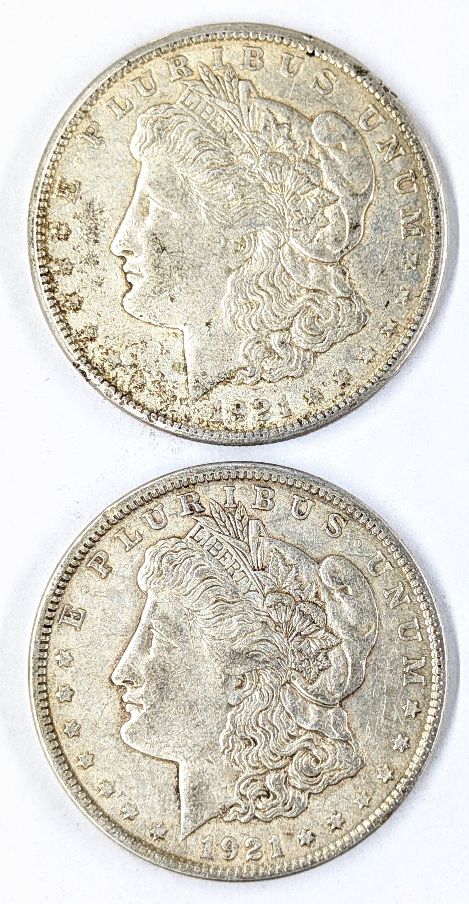 Lot of 2 Morgan Silver Dollars- 1921 S/P: Silver