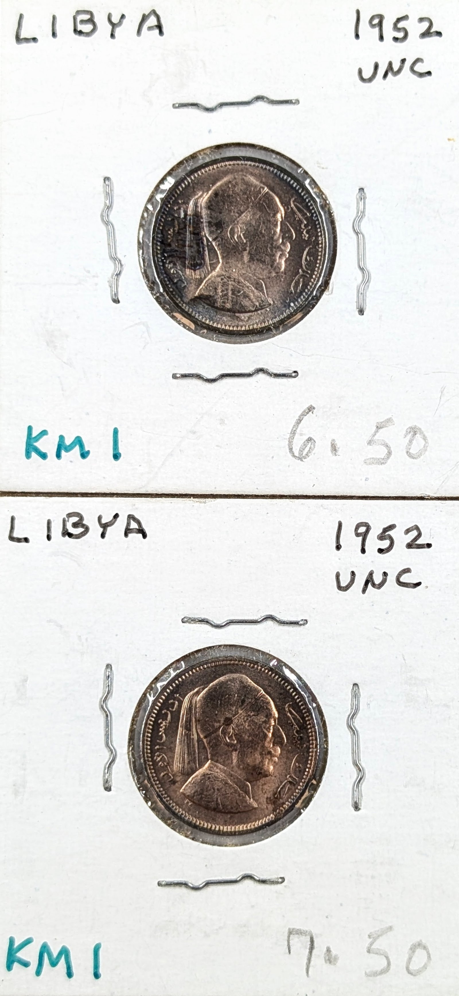 Lot of 2 Libya Coins- Both 1952 Uncirculated: Coin
