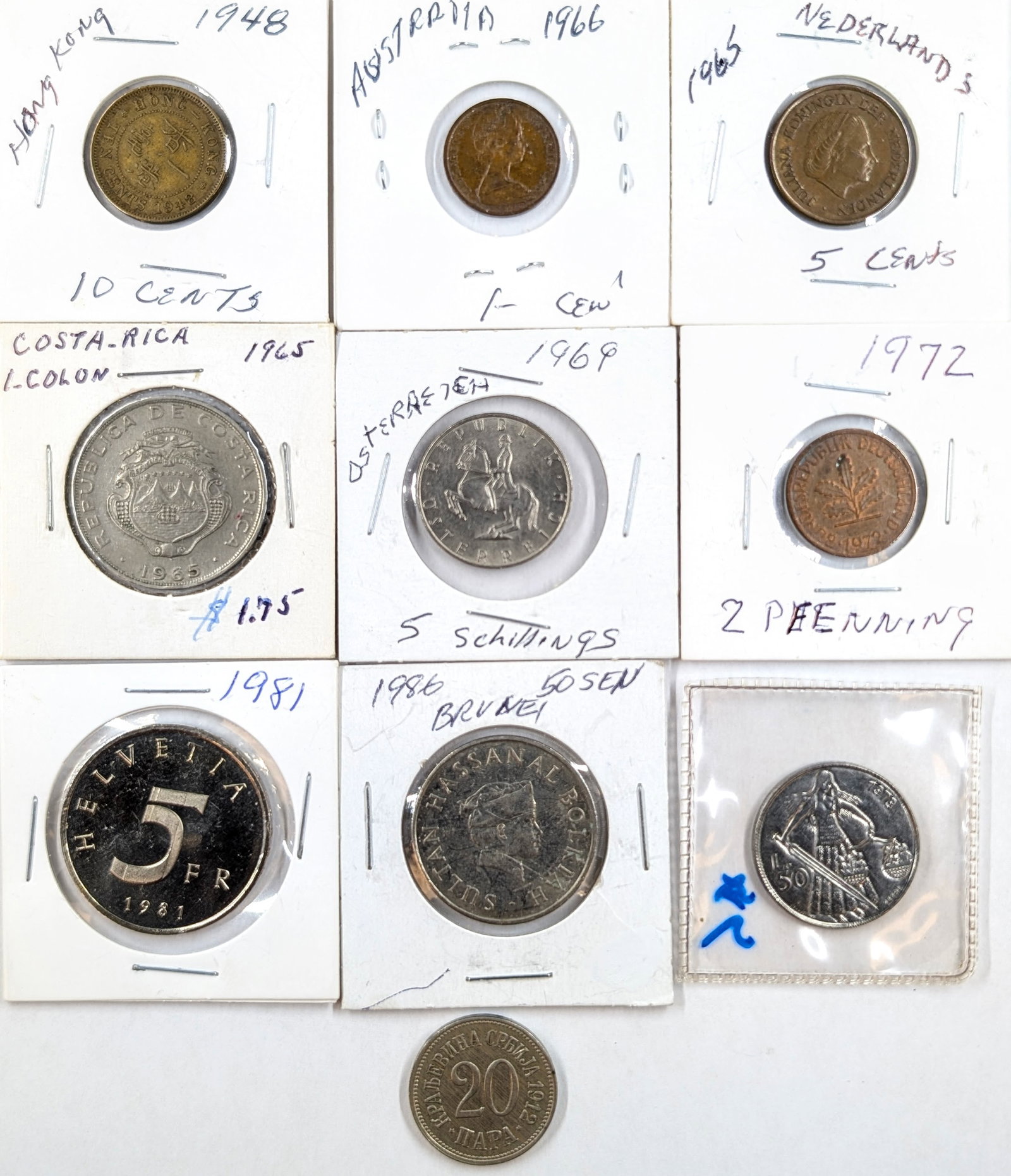 Lot of 10 Foreign Coins- Hong Kong, Austria, Costa Rica, and more!: Coin