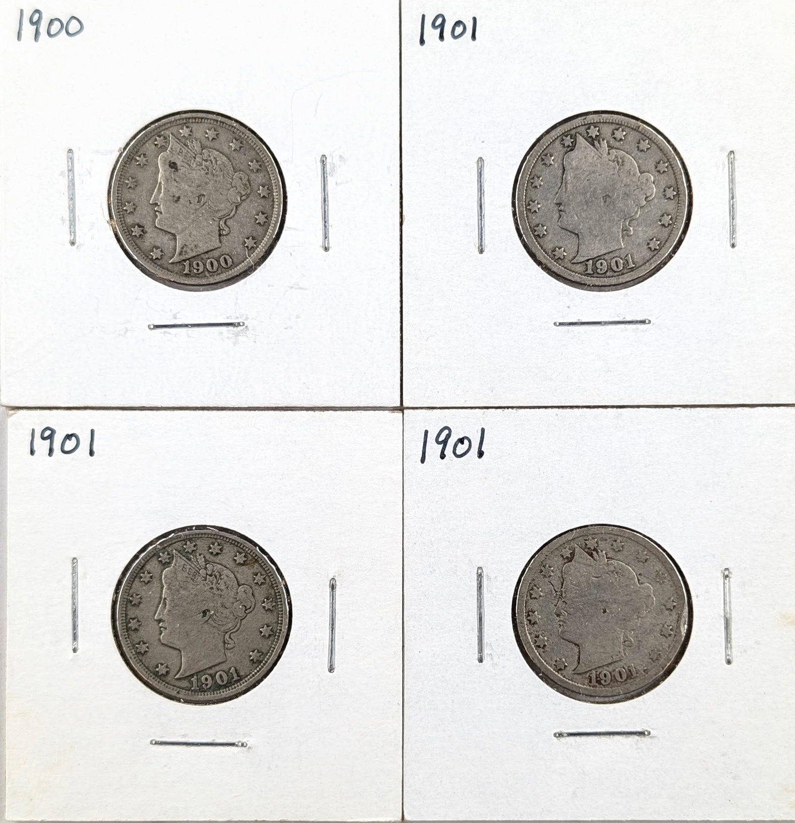Lot of 4 Liberty V Nickels- 1900-1901: Coin
