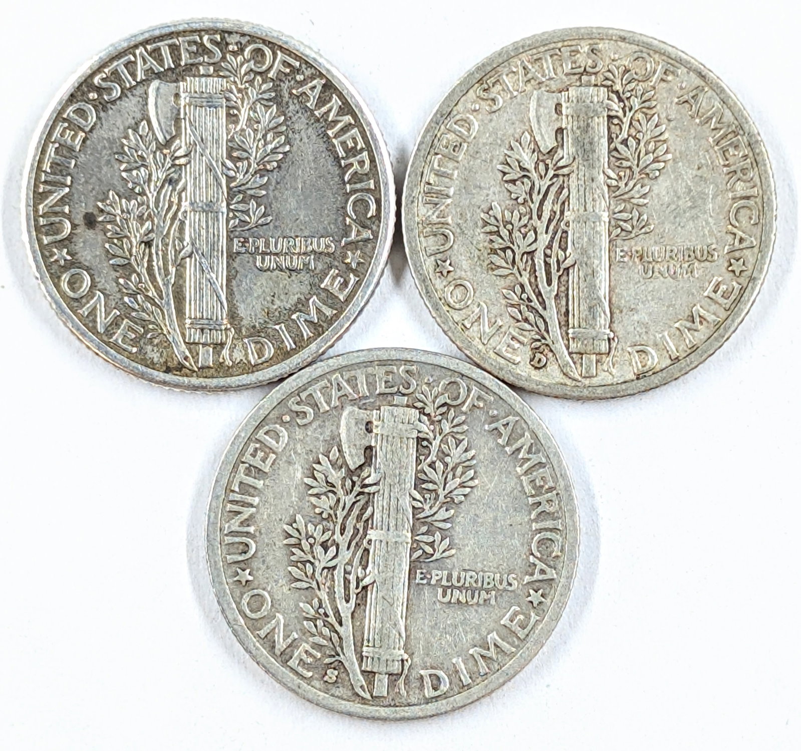 Lot of 3 Silver Mercury Dimes- 1938 P/D/S - 2