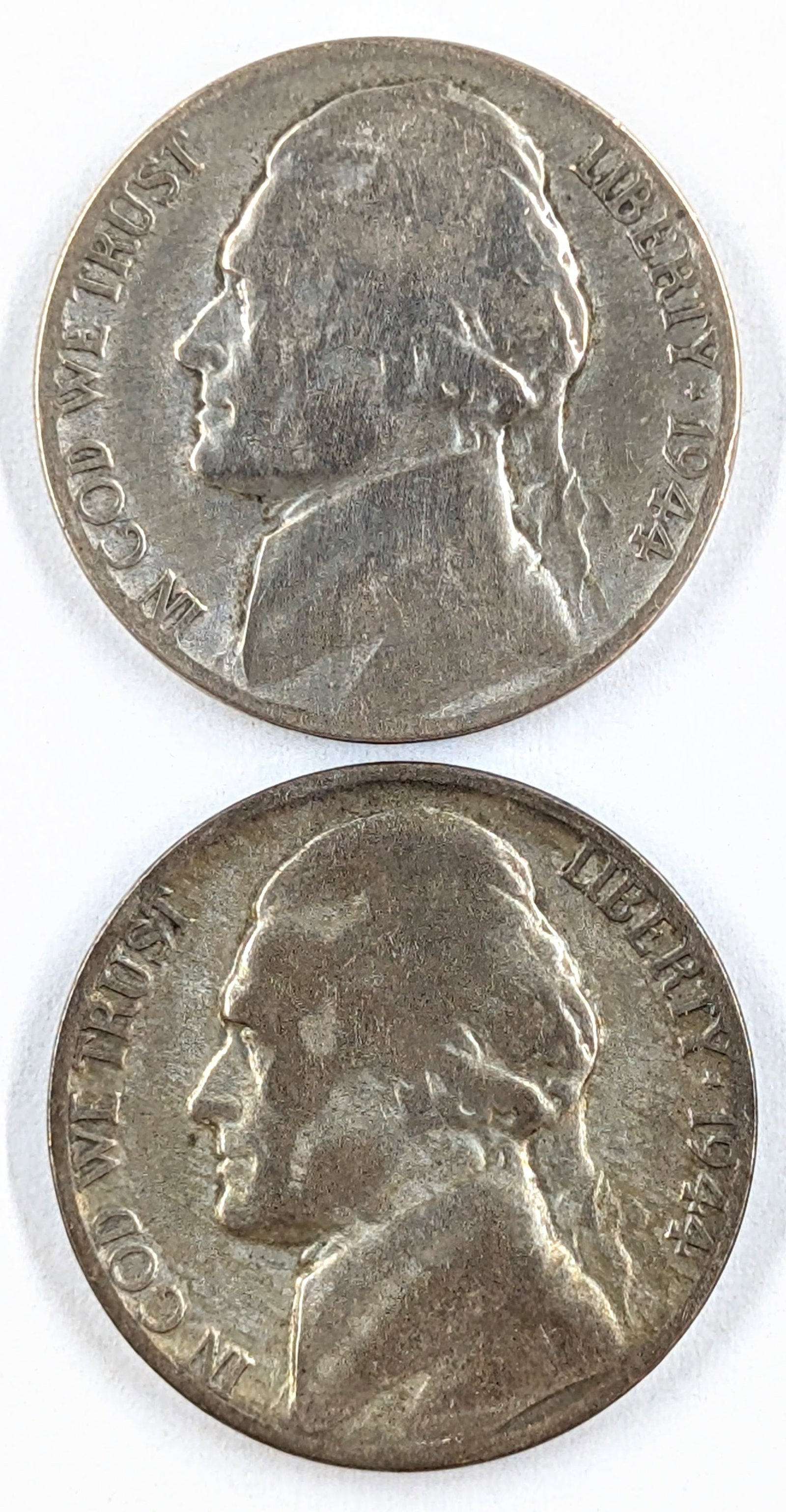 Lot of 2 Silver War Nickels- 1944 P/D: Coin