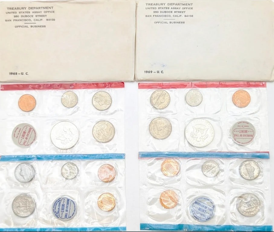 Lot of 2 US Mint Uncirculated Sets w/ Silver JFKs- 1968, 1969 - 2