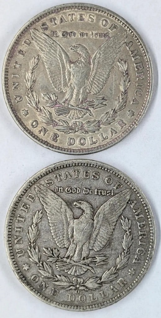 Lot of 2 Morgan Silver Dollars - 1896, 1897-O - 2
