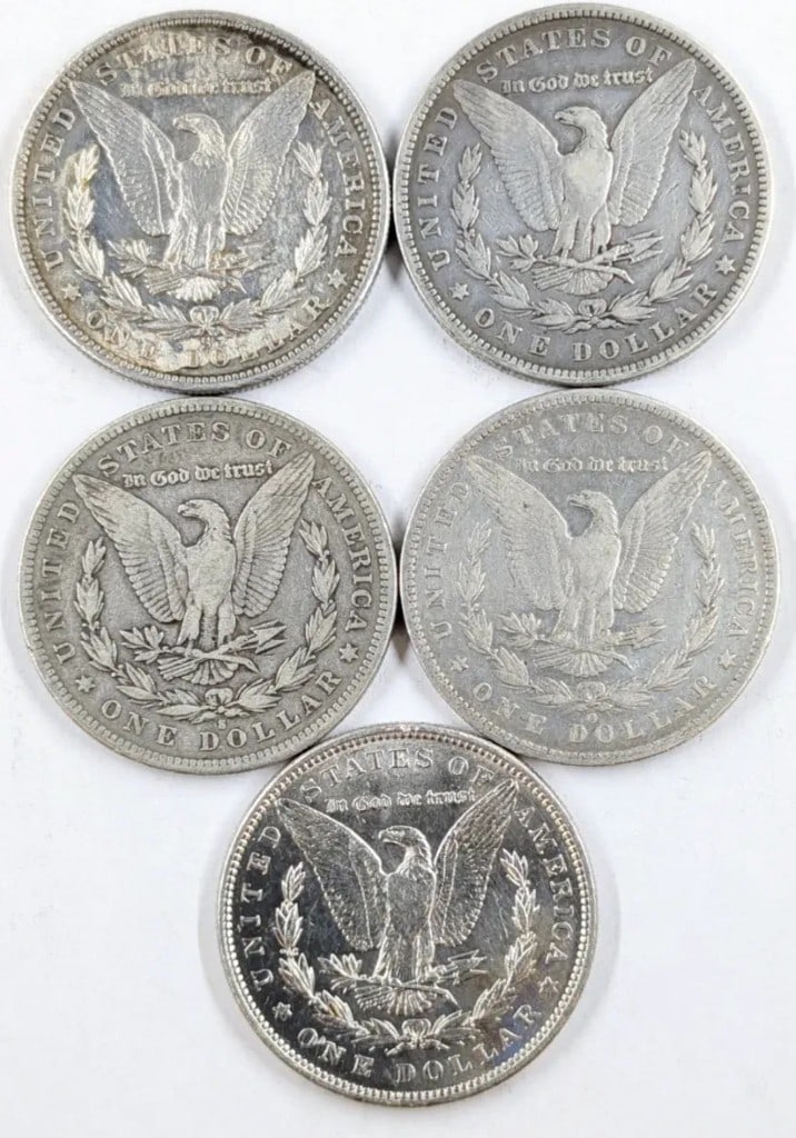 Lot of 5 Morgan Silver Dollars - 1880-1889 - 2