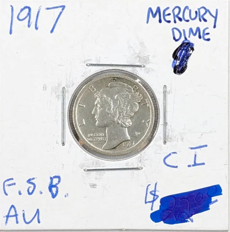 FEATURE- 1917 Silver Mercury Dime- AU: FEATURE