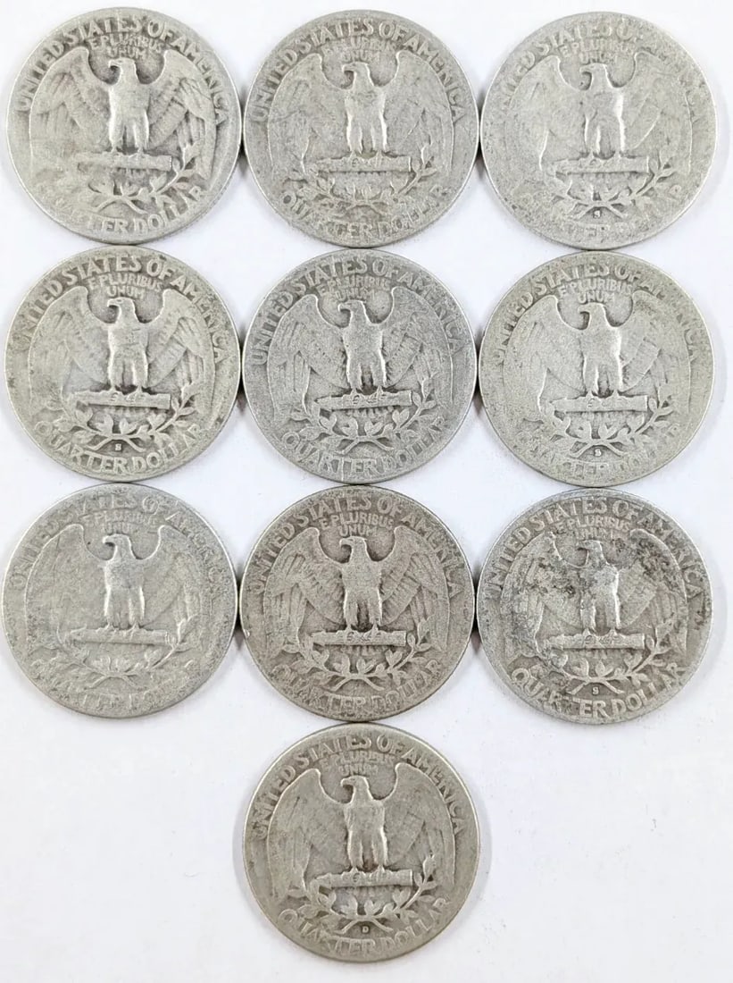 Lot of 10 Silver Washington Quarters - 1940-1949 - 2