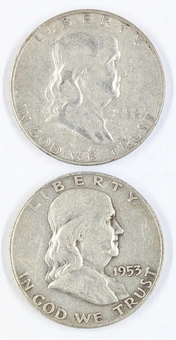 Lot of 2 Silver Franklin Half Dollars -1952-D, 1953-D: Silver