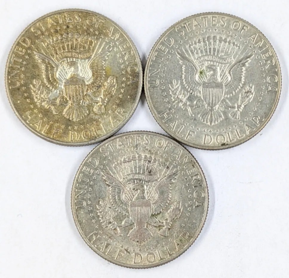 Lot of 3 Silver John F Kennedy Half Dollars - 1966, 1967,1968 (40%) - 2