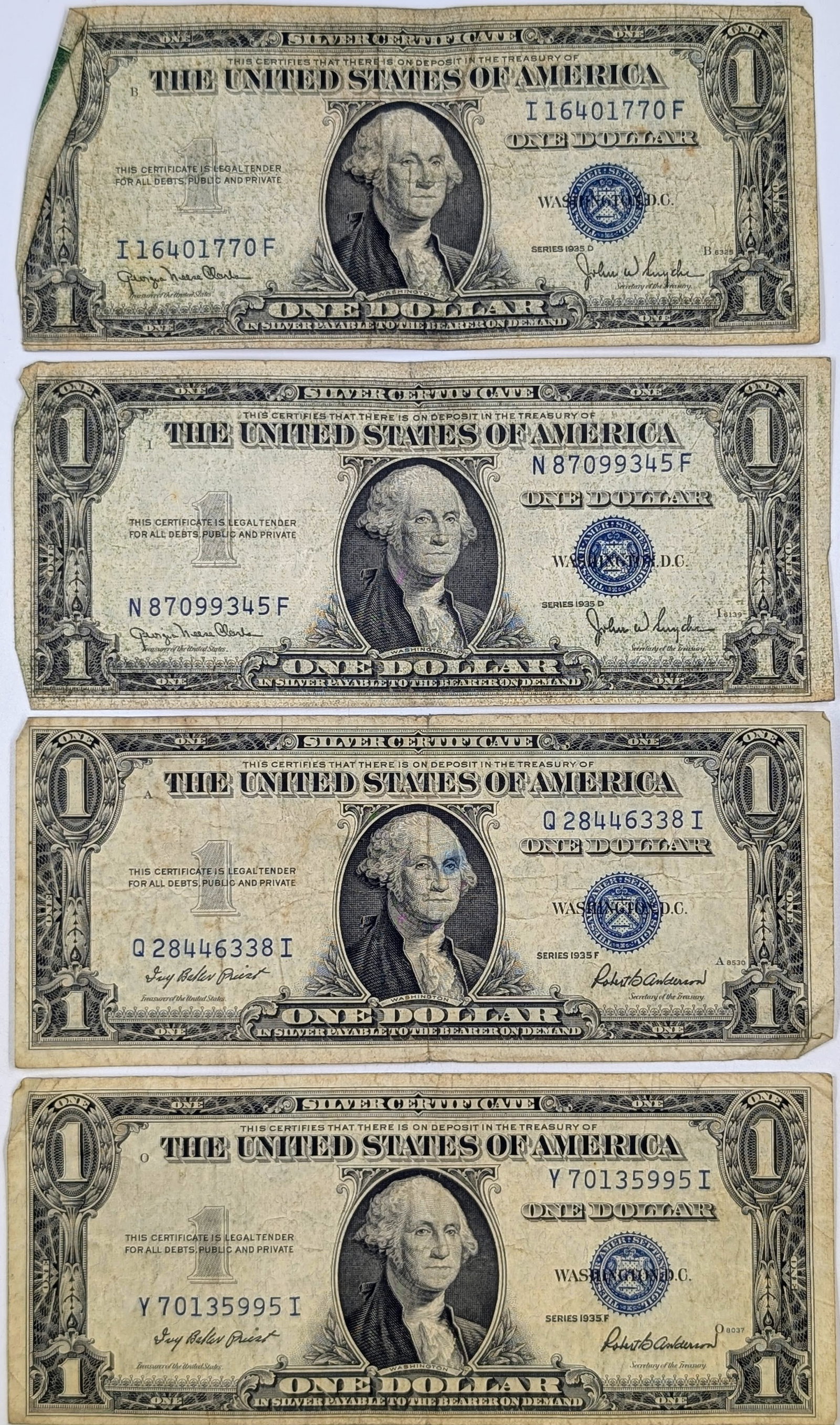 Lot of 4- 1935 $1 Notes - Silver Certificates (1 of 2)