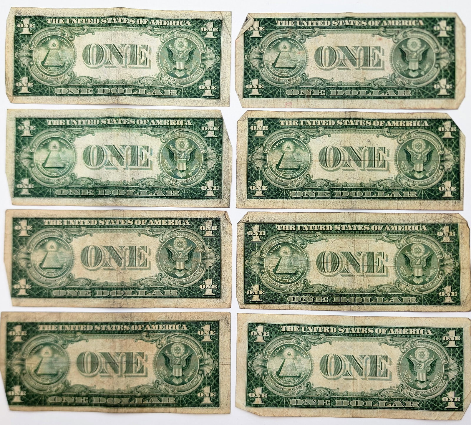 Lot of 8- 1935 $1 Notes - Silver Certificates - 2