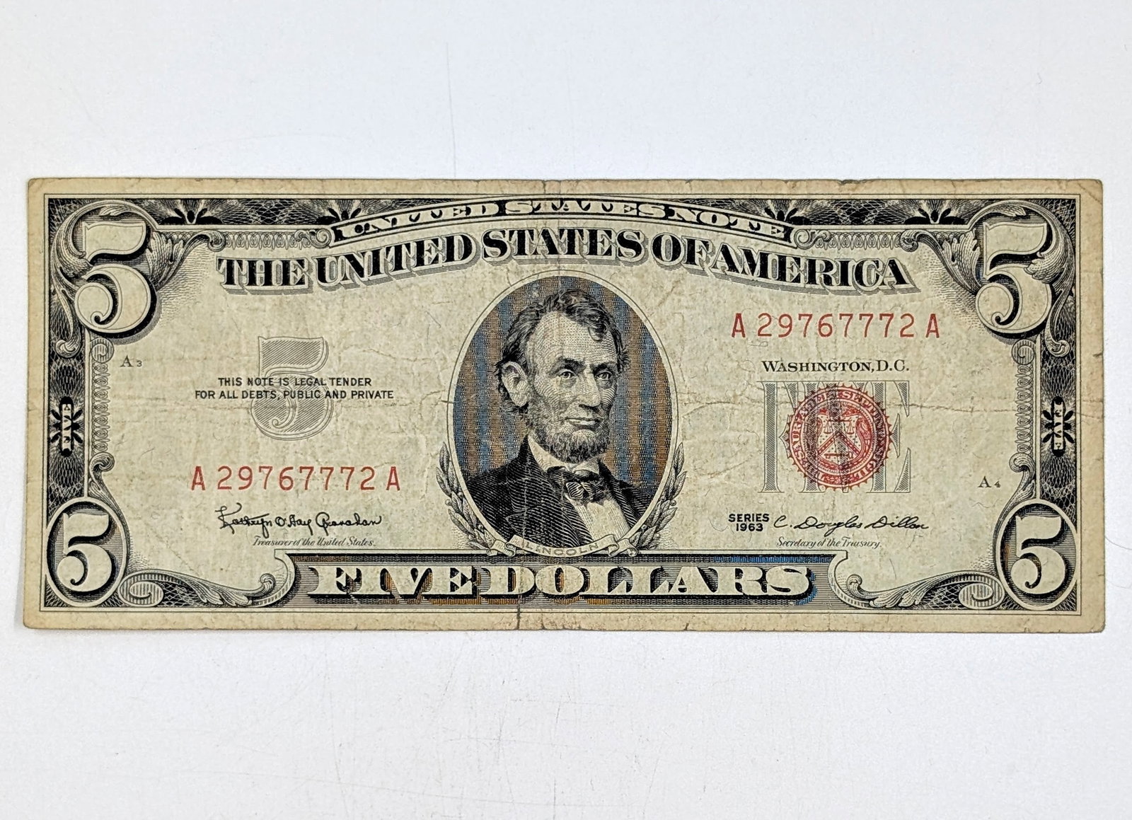 1963 $5 Note - Red Seal- Digit Repeater 29767772 (1 of 2)