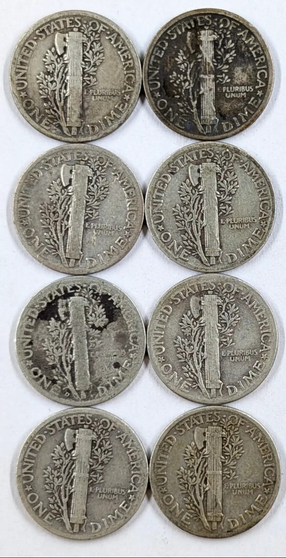 Lot of 8 Silver Mercury Dimes - 1934-1938 - 2