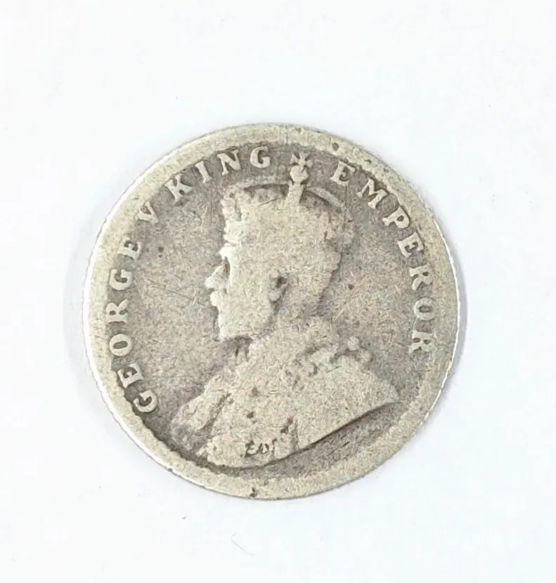 1918 Silver India 1/4 Rupee: 91.7% Silver