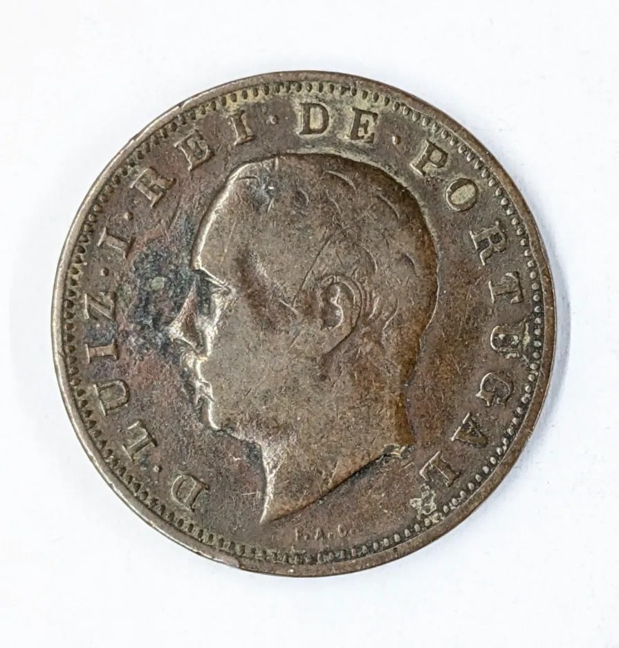 1883 Portugal 20 Reis Coin: Coin