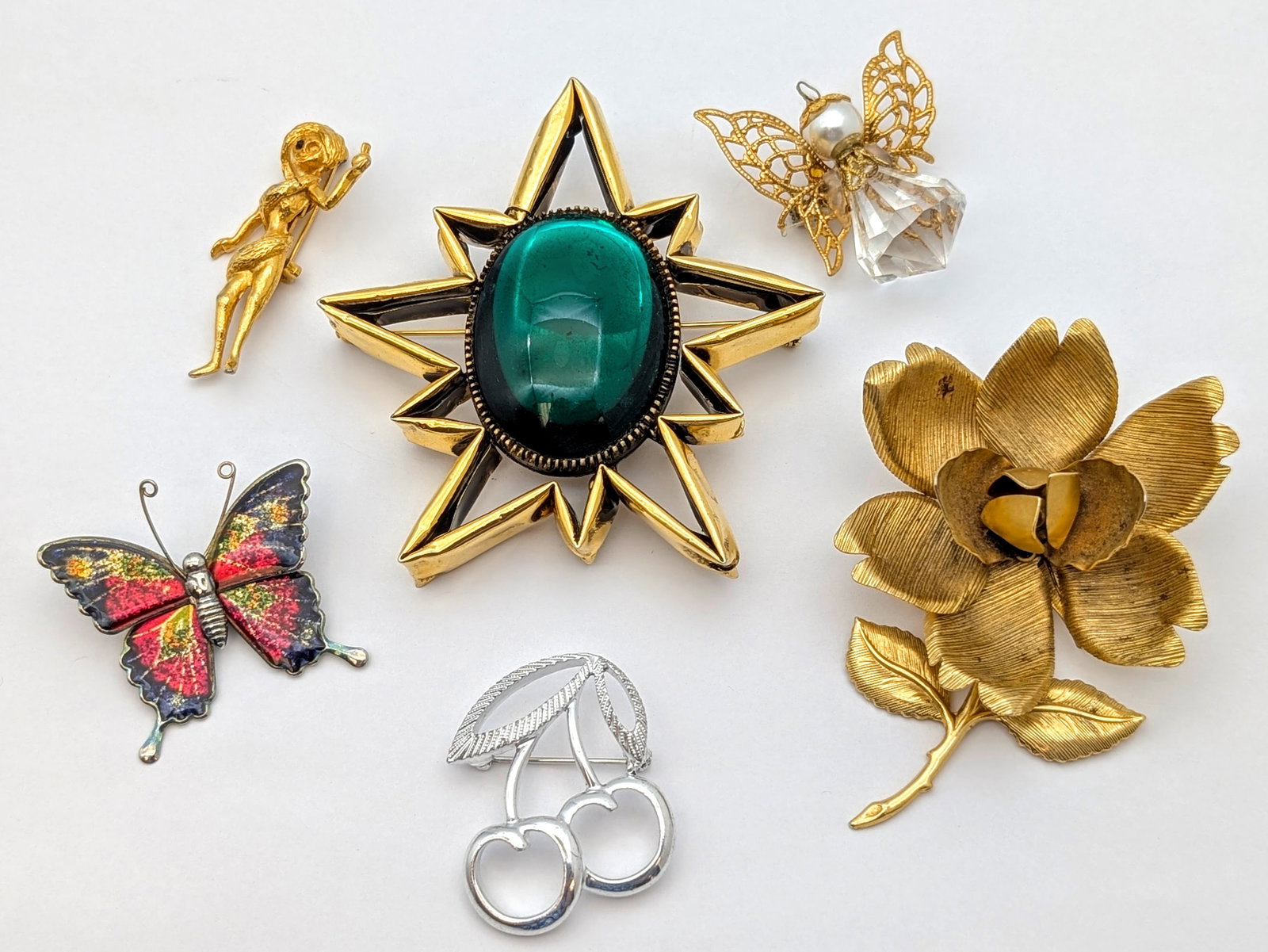 Lot of 6 Vintage Pins/Brooches- Angle, Flower, Butterfly, ect (1 of 5)