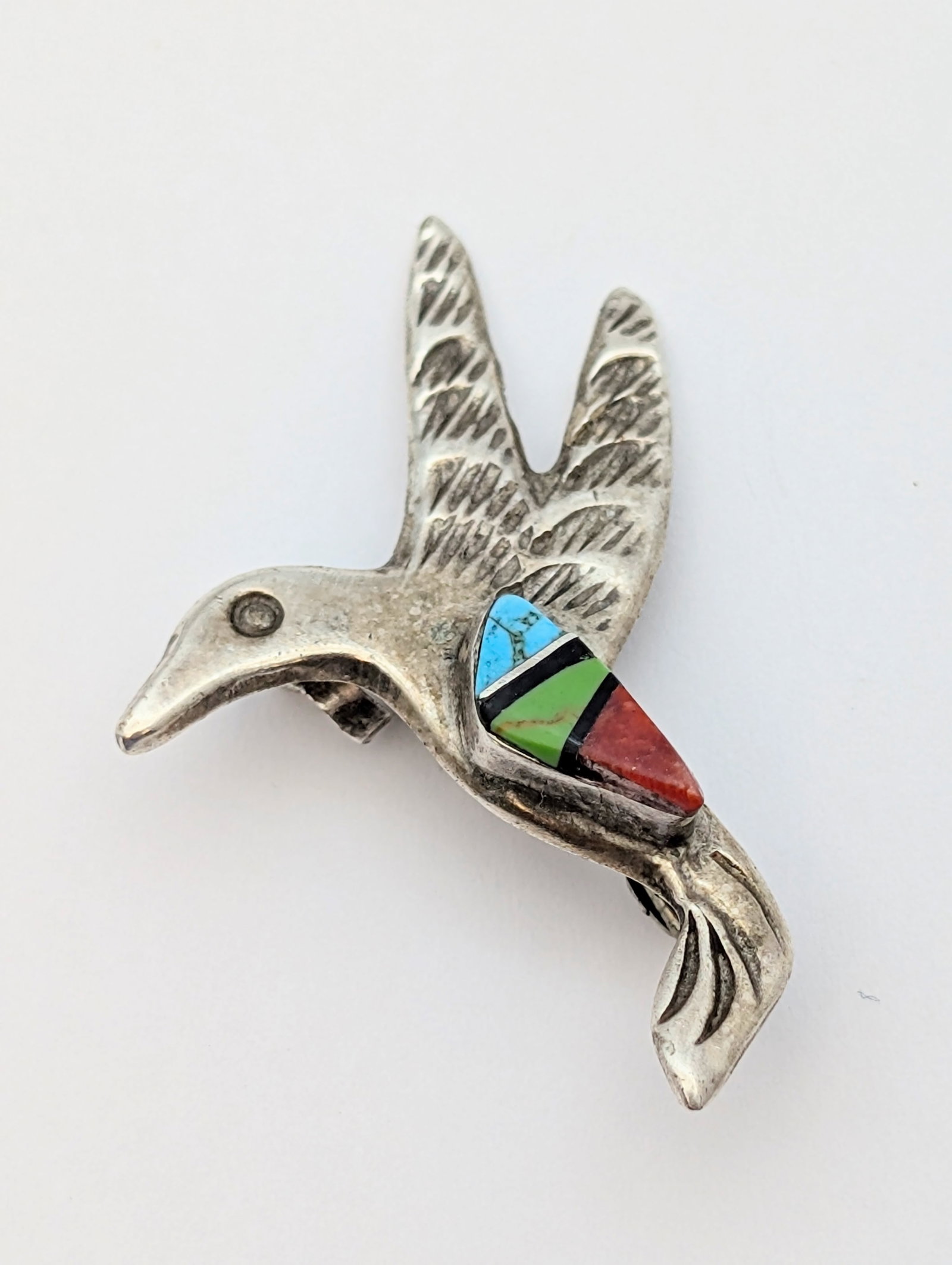 Vintage Sterling Silver Hummingbird Pin: Size: 1.5in