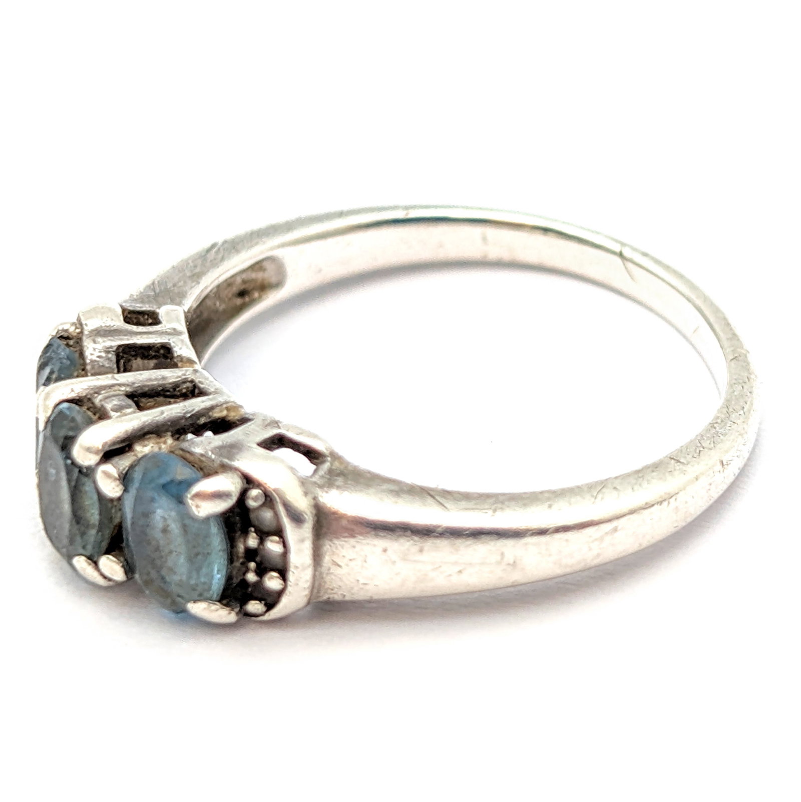 Lot of 2 Sterling Silver Rings- Cluster Ring w/ Purple Stones, Three Stone Ring w/ Blue Stones - 3