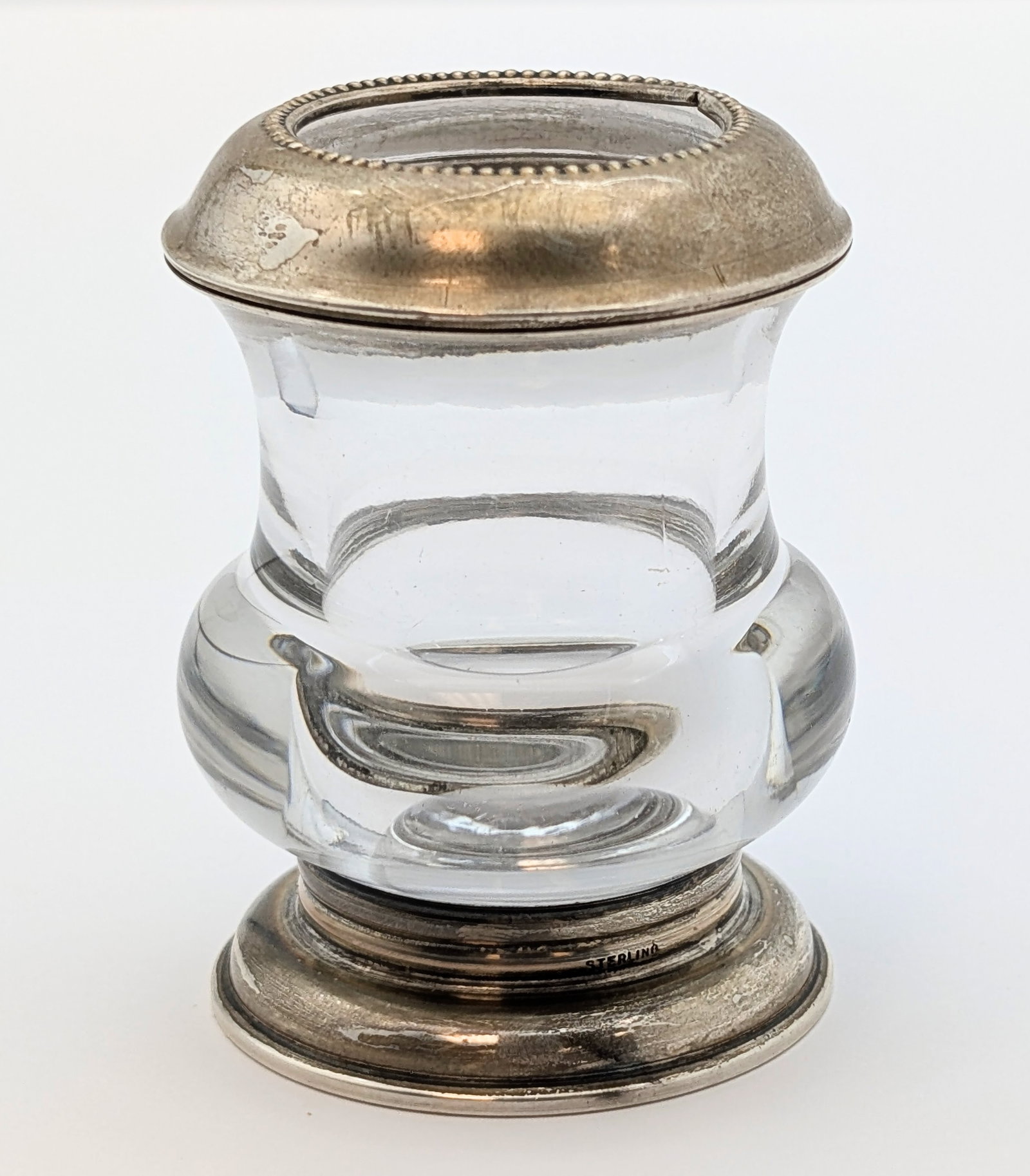 Antique Frank M. Whiting Sterling Silver & Glass Toothpick Holder: Height: 3in