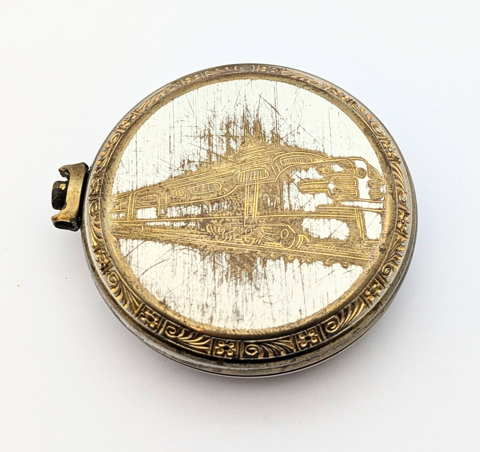 Vintage Denex Co. Watch Case w/ Railroad Design On The Back: _